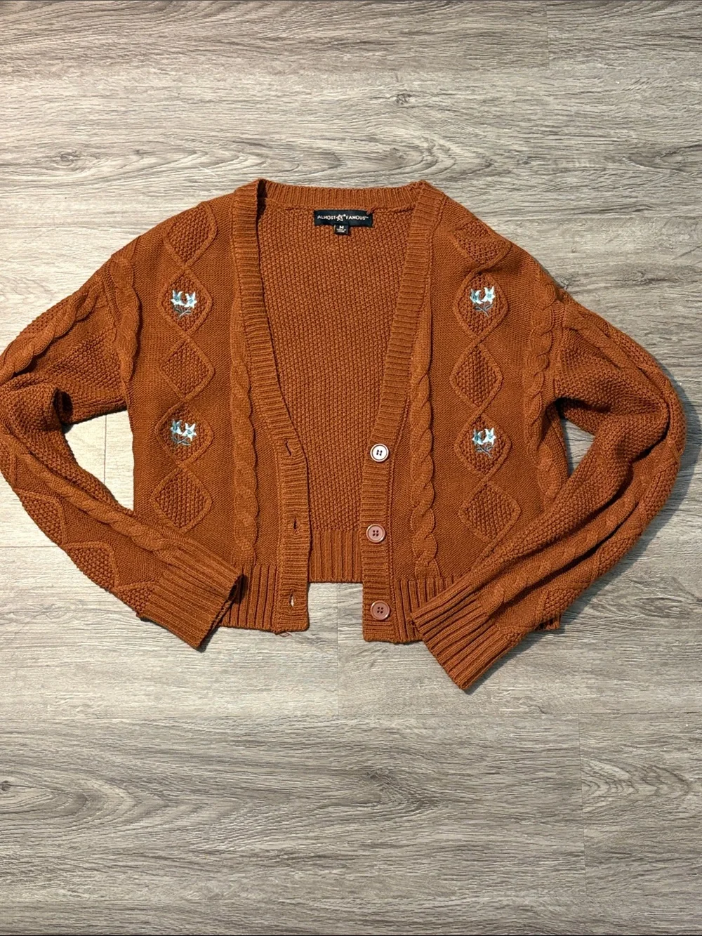 Almost Famous Rust Cable Knit Button-Up Cardigan